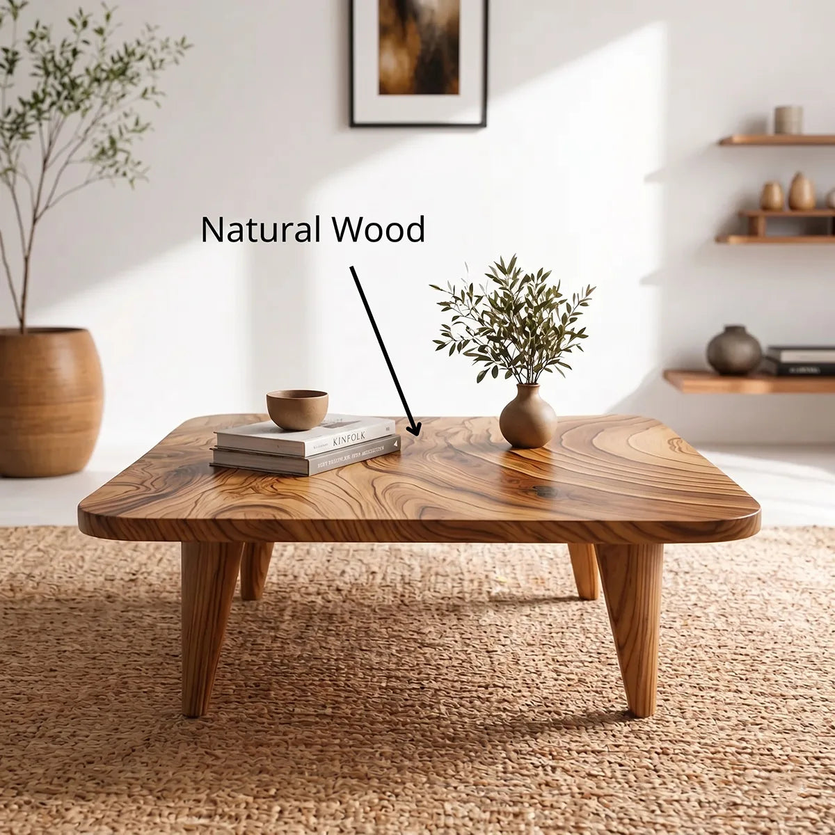 Mid Century Modern Solid Wood Square Coffee Table