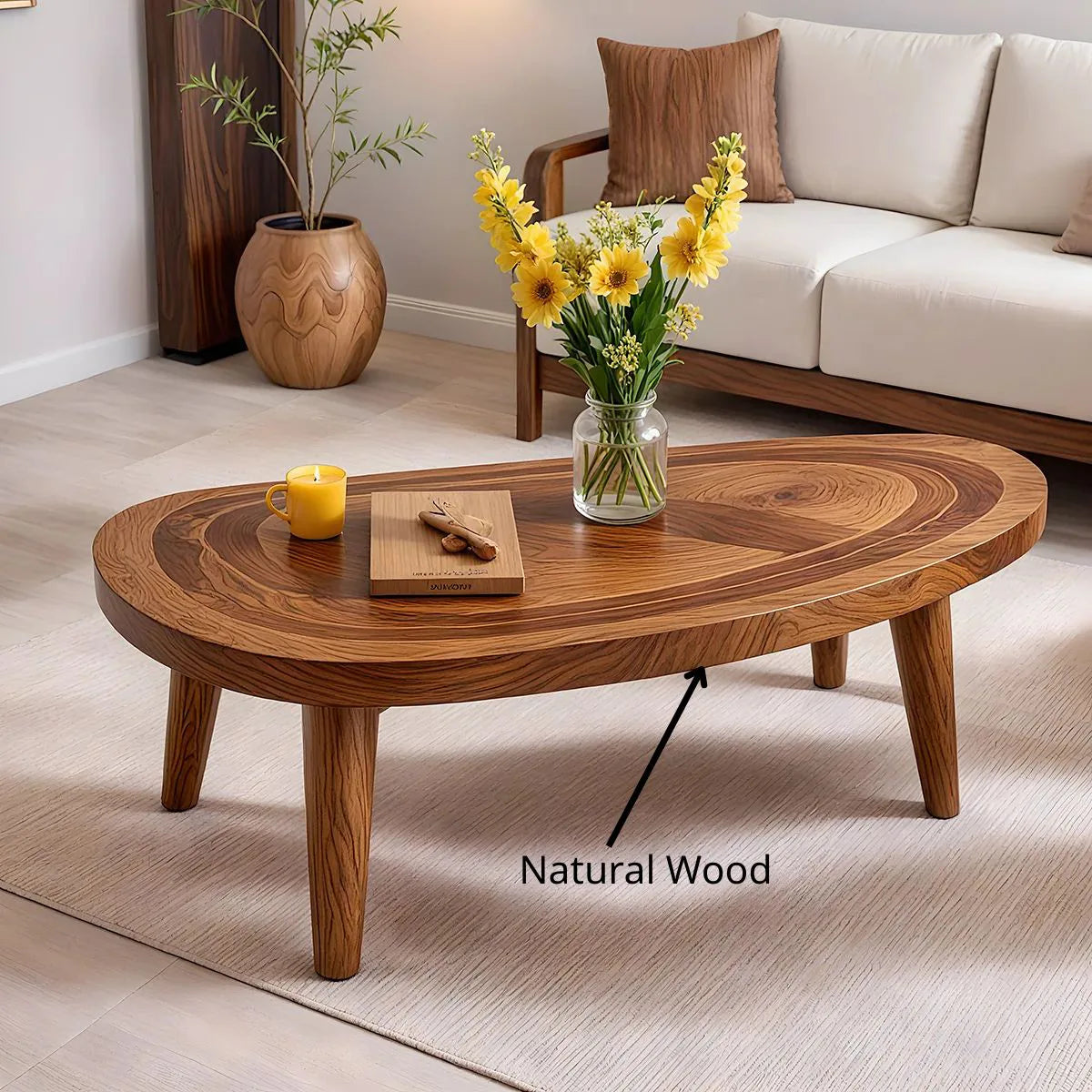 Mid Century Modern Solid Wood Organic Pebble Coffee Table