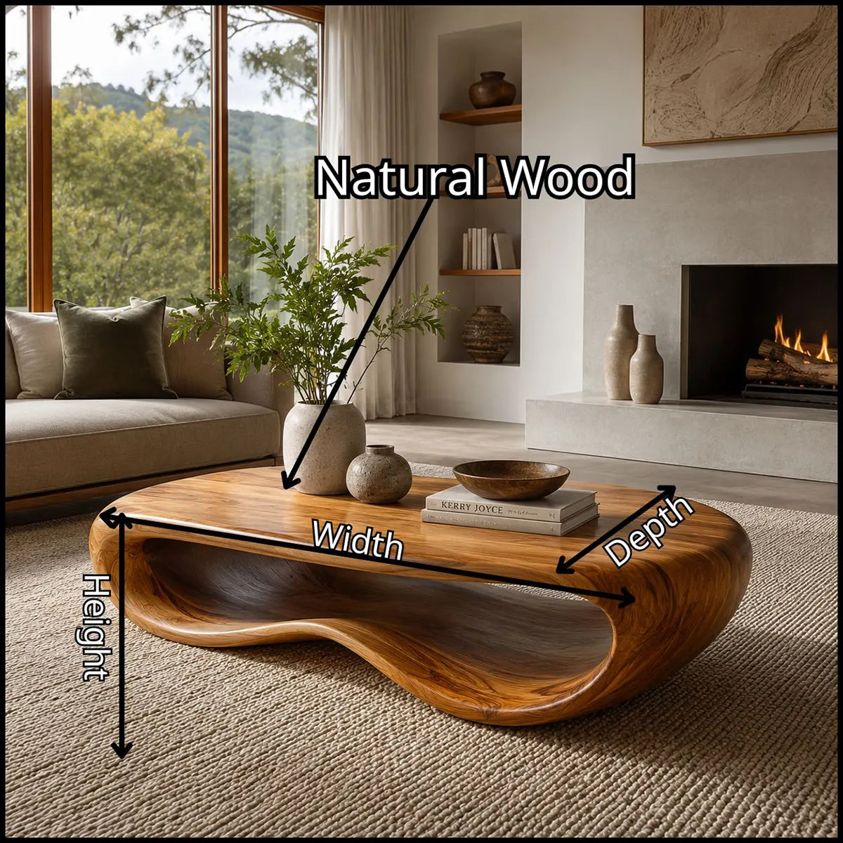 Modern Organic Coffee Table | Sculptural Low Profile Center Table with Open Base TT006-9114