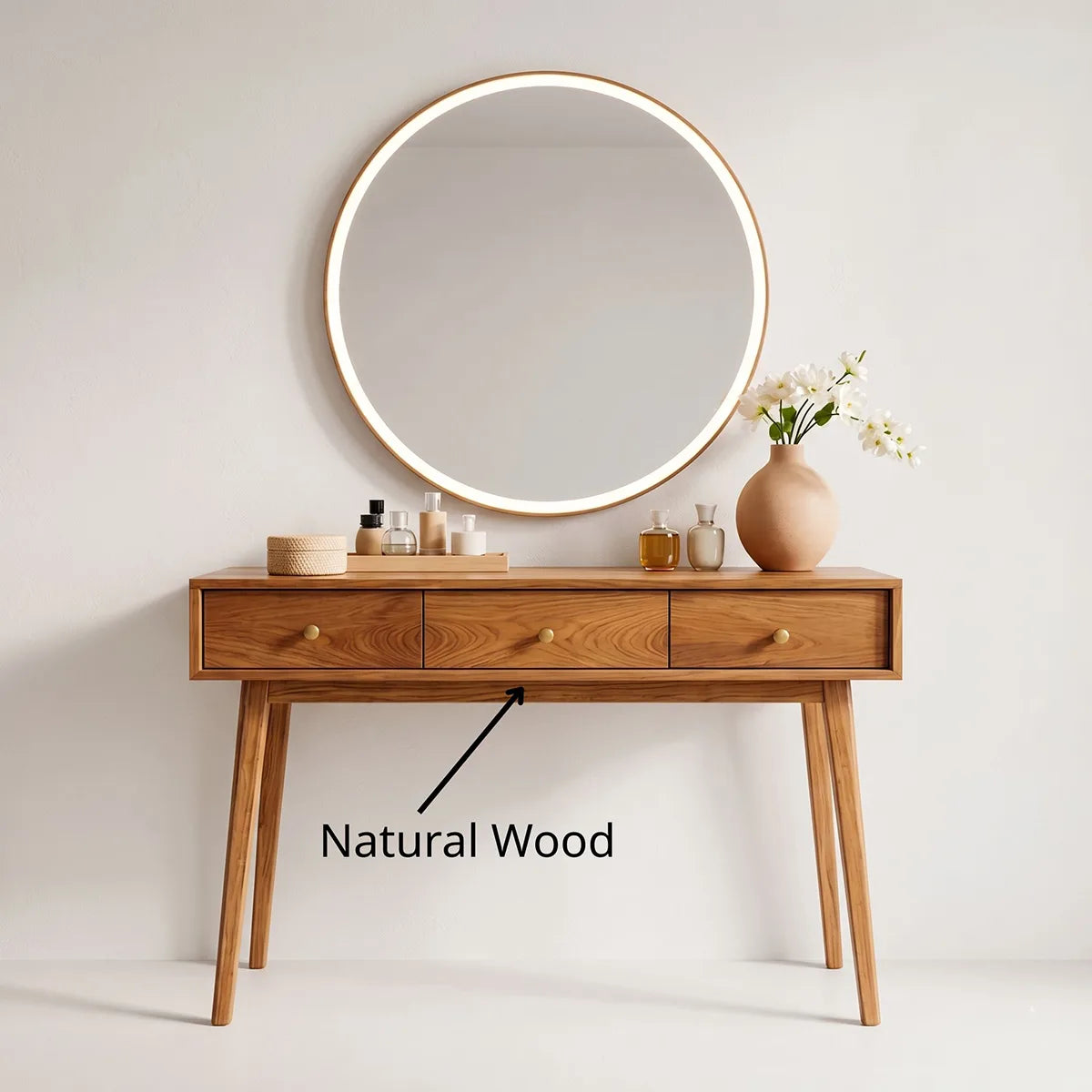Mid Century Solid Wood Dressing Table with Drawers