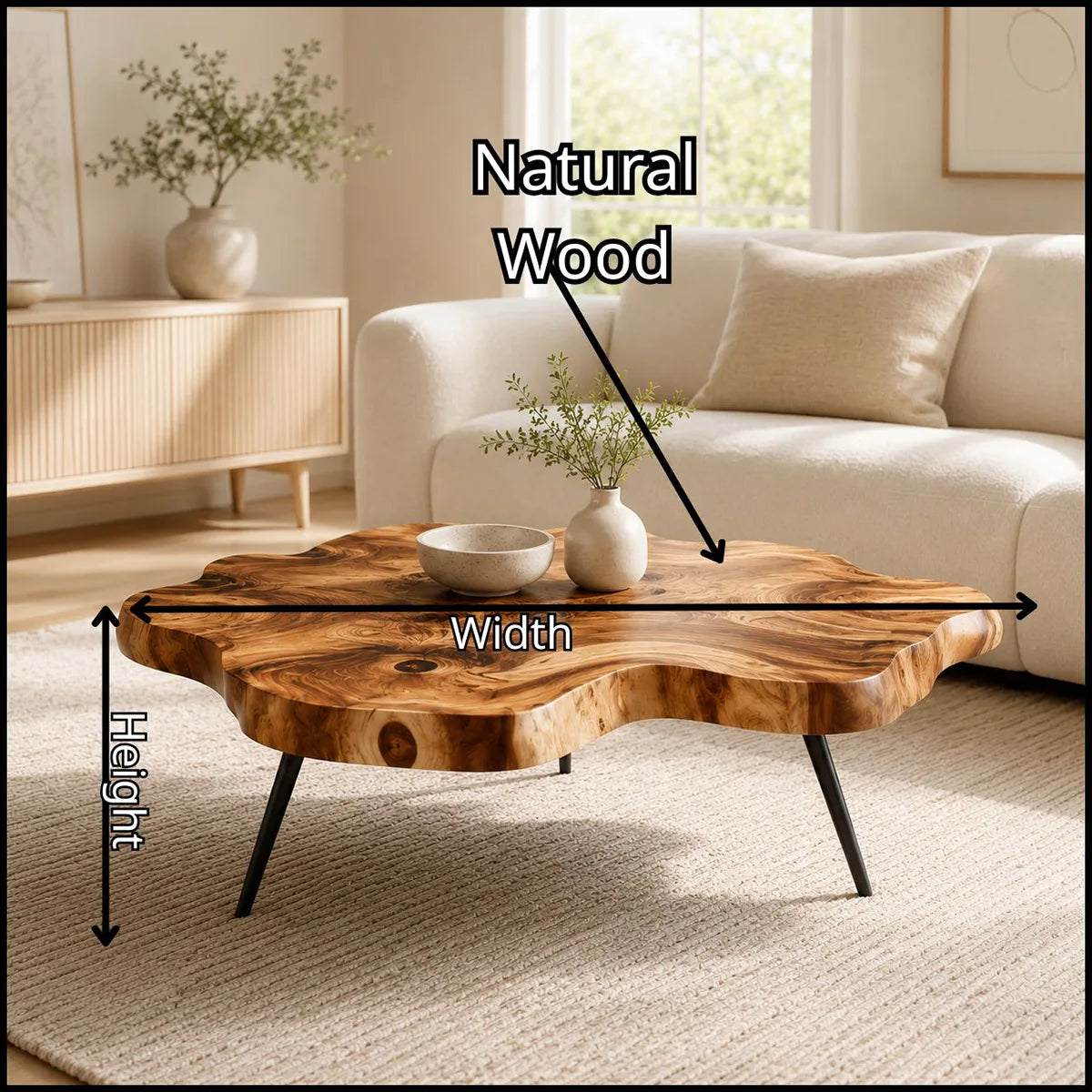 Organic Live Edge Solid Wood Coffee Table | Freeform Natural Wood Coffee Table TT006-5169