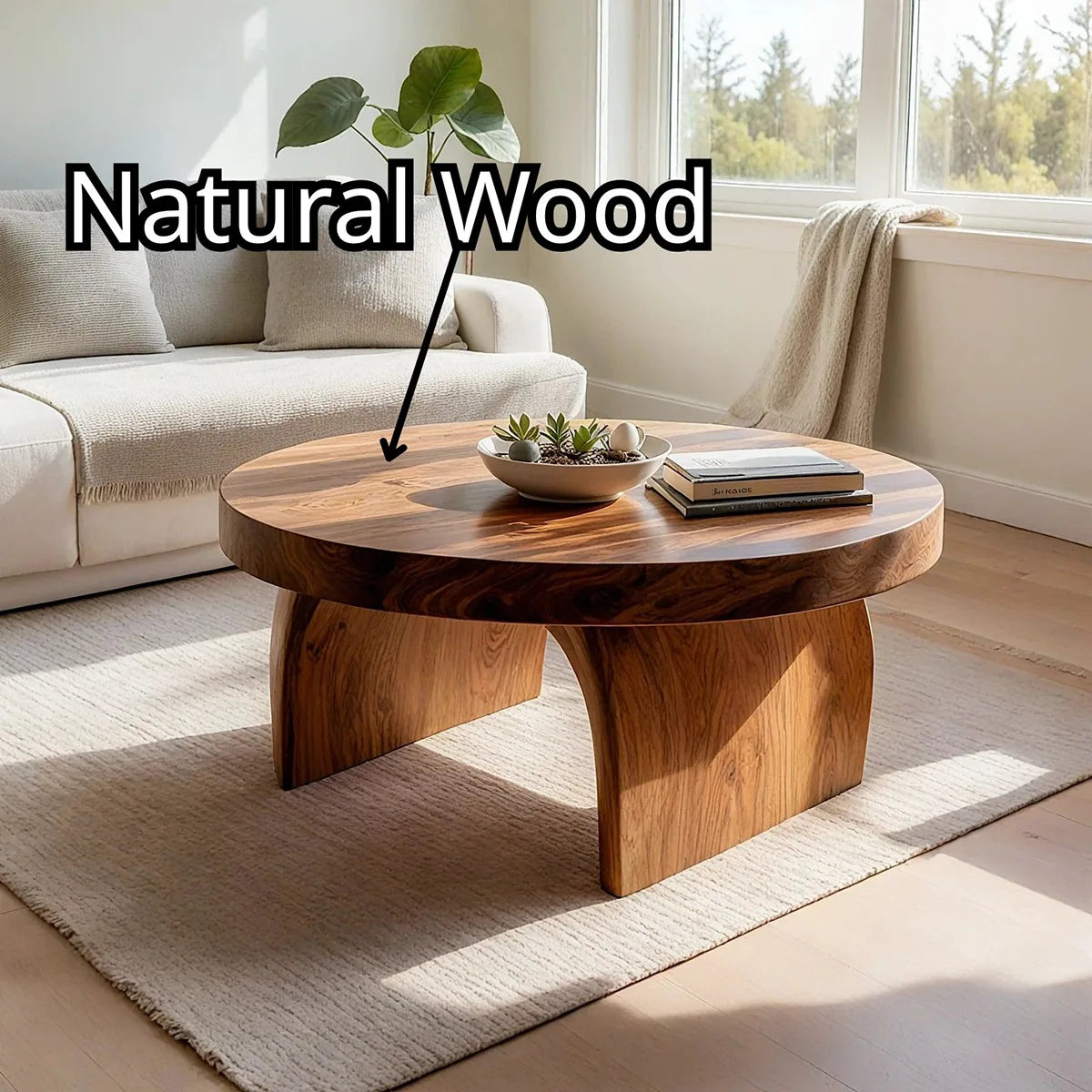 Round Solid Wood Coffee Table – Handmade Modern Rustic Living Room Table