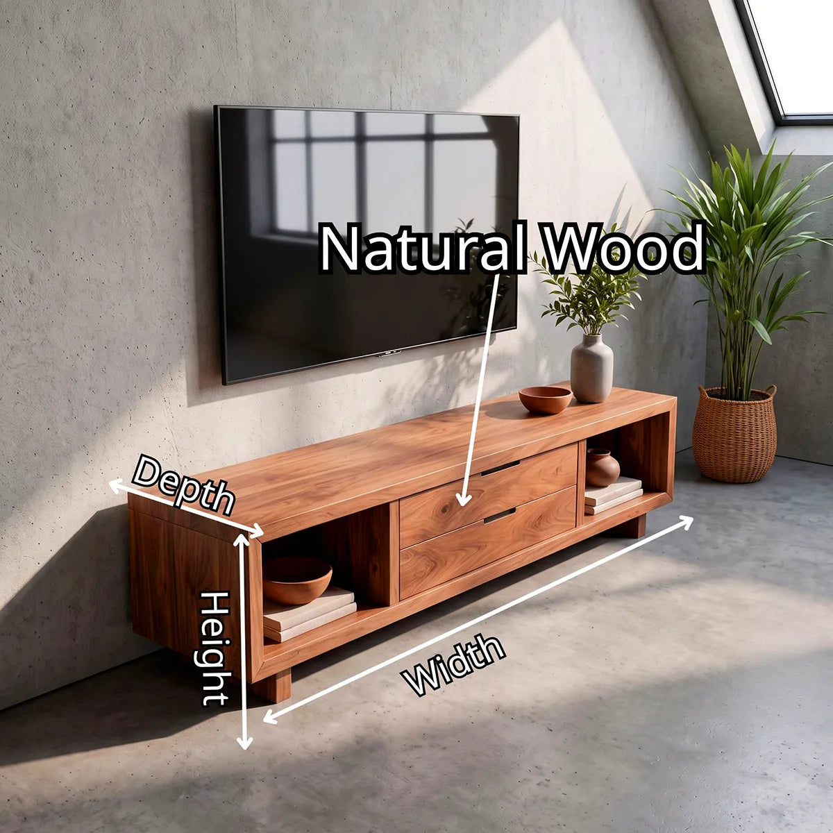Modern TV Stand with 2 Drawers & 2 Open Storage Compartments | Low Profile Media Console TT006-9TIA4NA