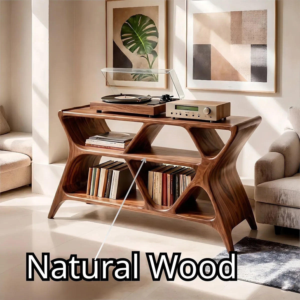 Modern Geometric Wooden Bookshelf | Vinyl Record Stand