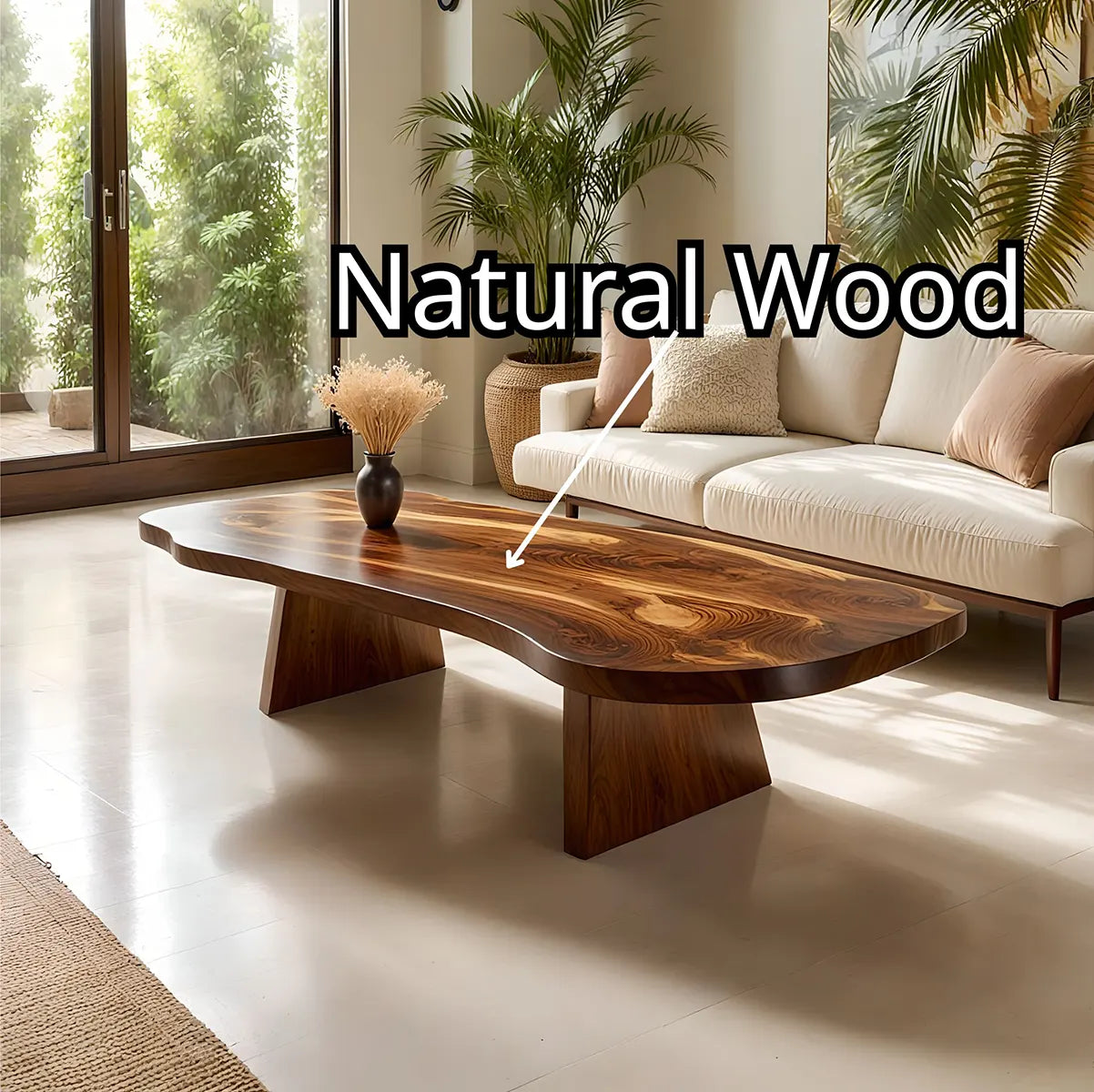Mid Century Abstract Solid Wood Coffee Table with Sculptural Design