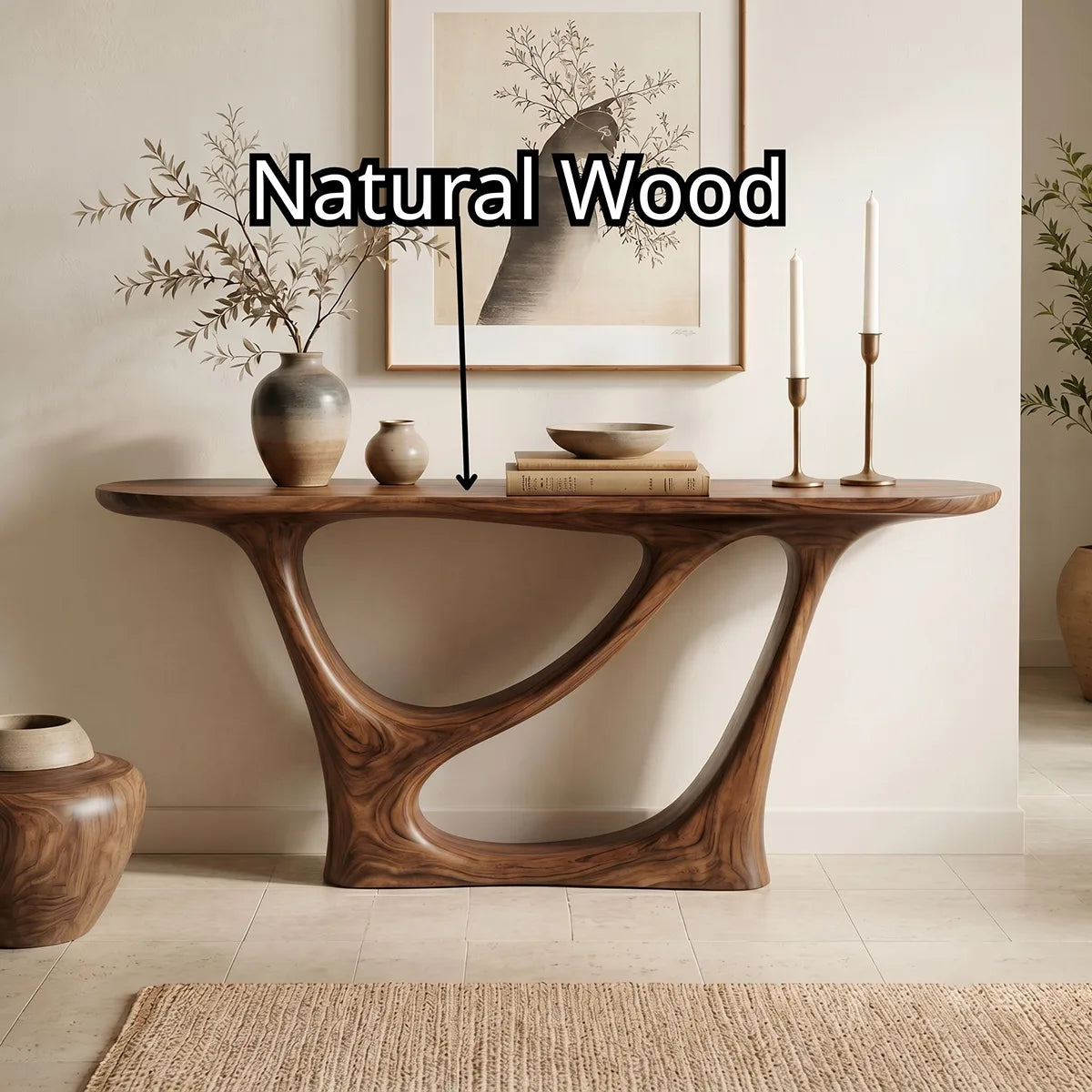 Modern Curved Solid Wood Console Table | Sculptural Entryway Furniture