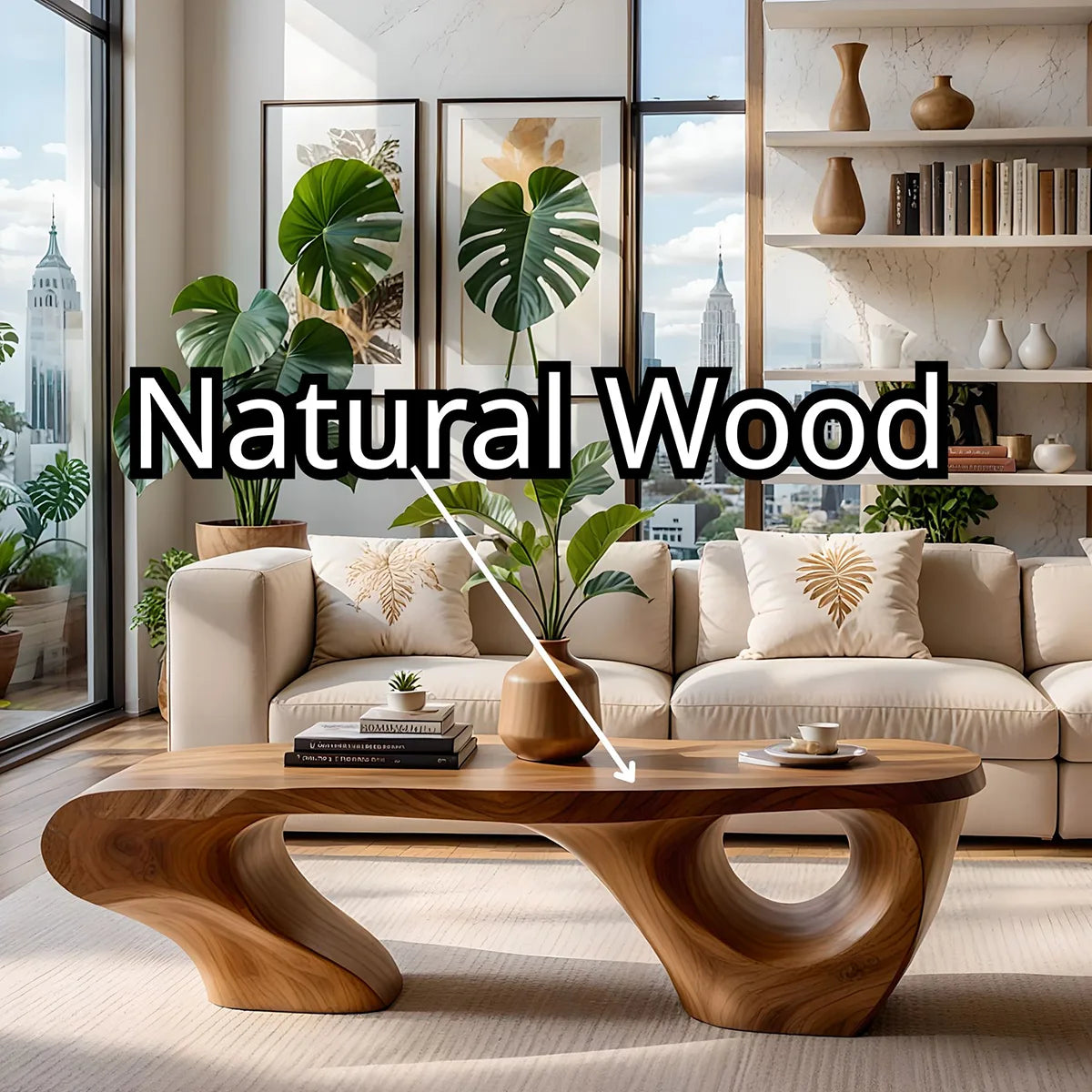 Modern Abstract Sculptural Solid Wood Coffee Table