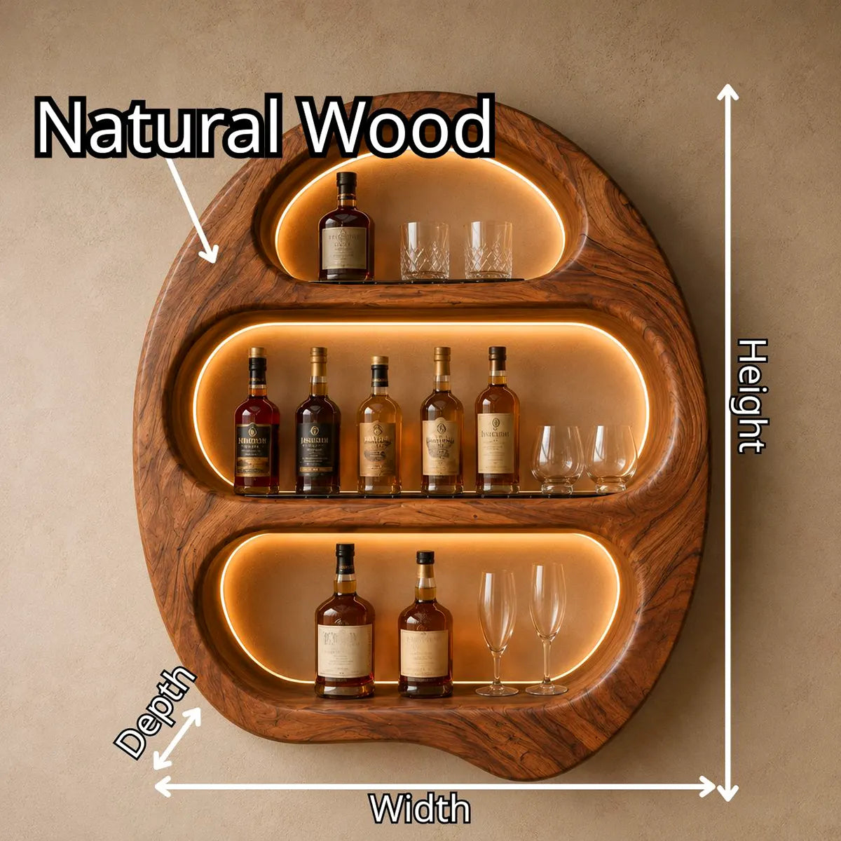 Sculptural Solid Wood Wall Wine Holder for Home Bars, Dining Rooms TT006-9525