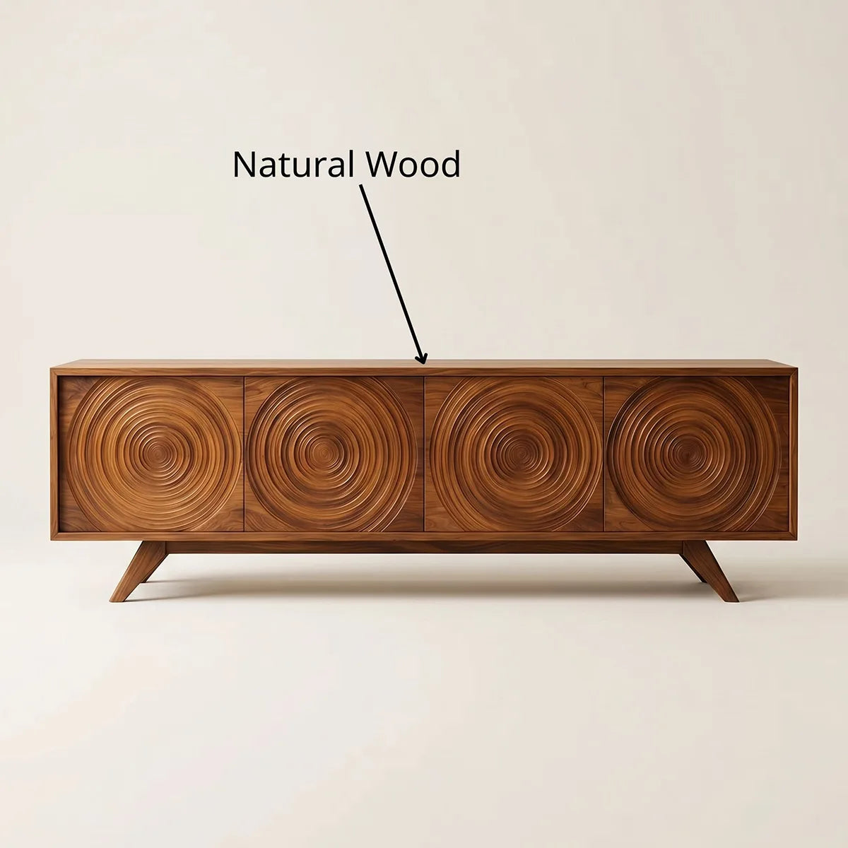 Mid Century Modern Solid Wood Carved Door TV Stand