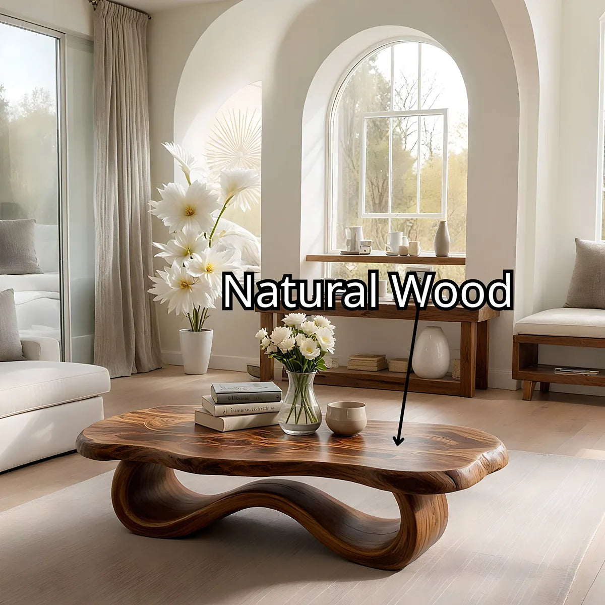 Organic Sculptural Solid Wood Coffee Table – Handcrafted Wave Base Center Table