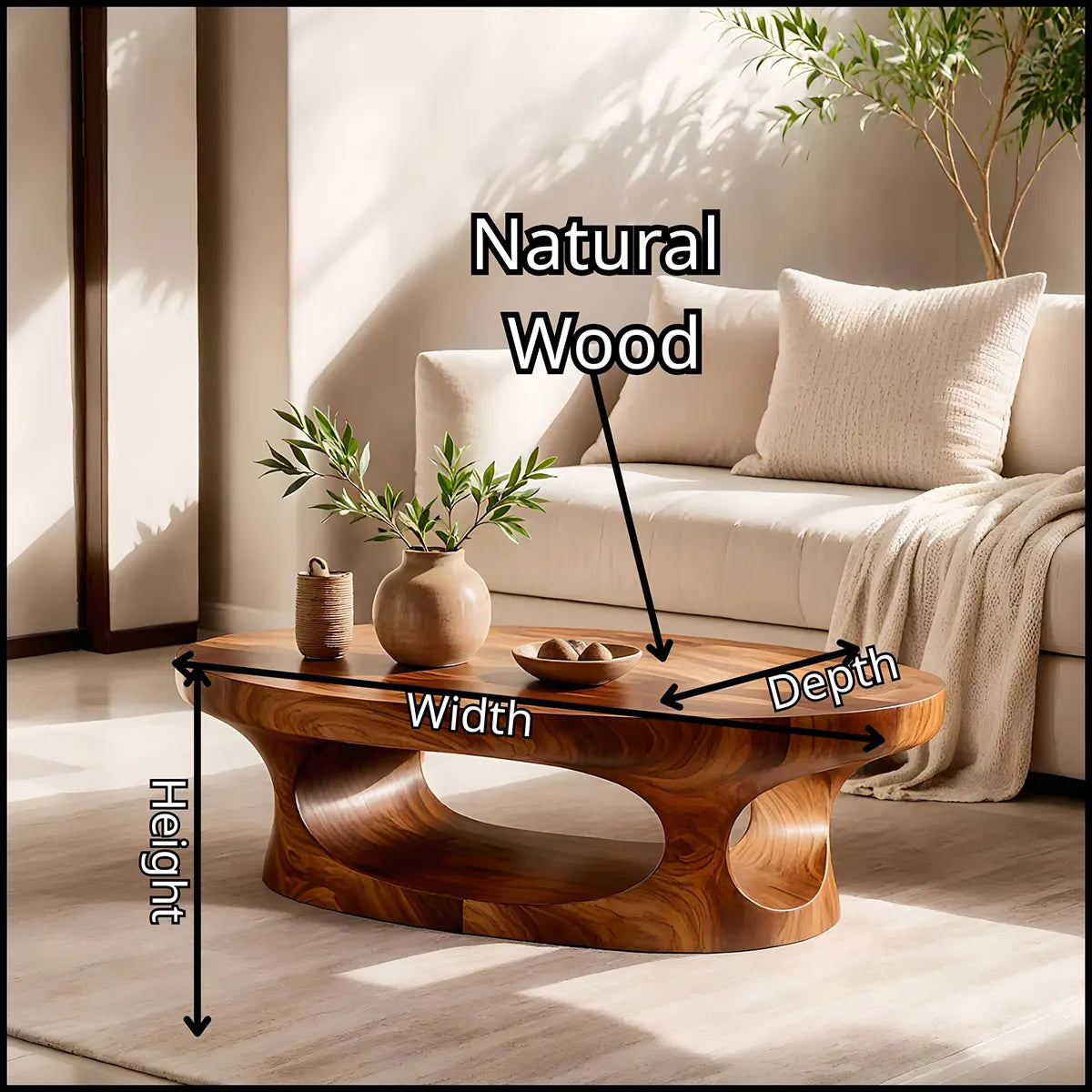 Modern Oval Coffee Table with Shelf | Sculptural Cocktail Table for Contemporary Living Room TT006-1650