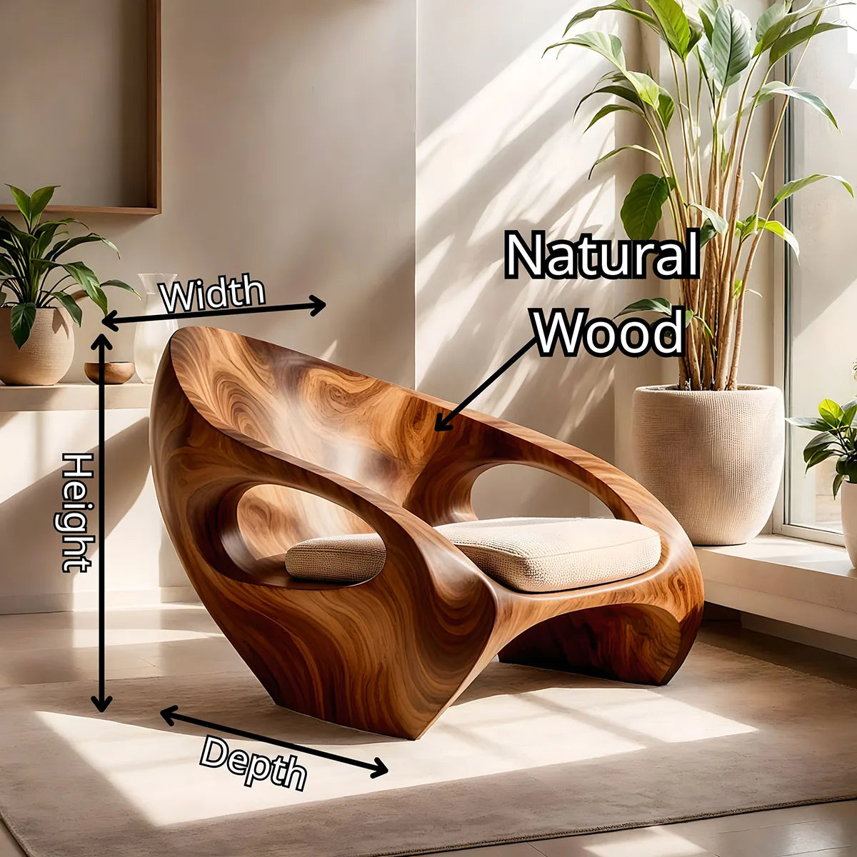 Organic Sculptural Solid Wood Lounge Chair | Luxury Handcrafted Wooden Accent Chair TT006-1298