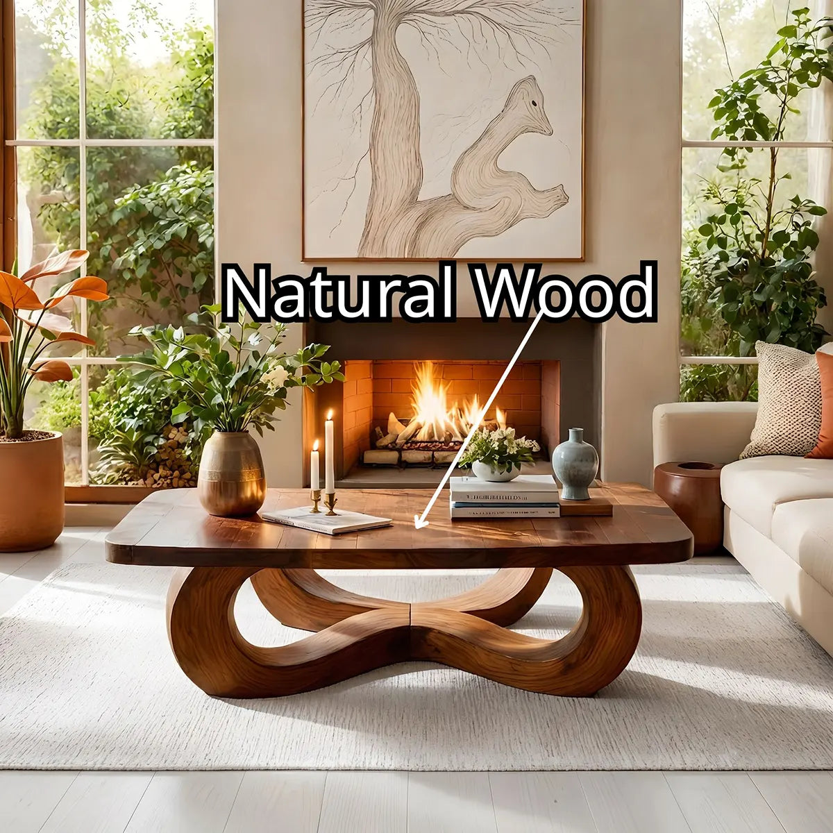 Handcrafted Solid Wood Coffee Table with Artistic Infinity Base TT006-3643