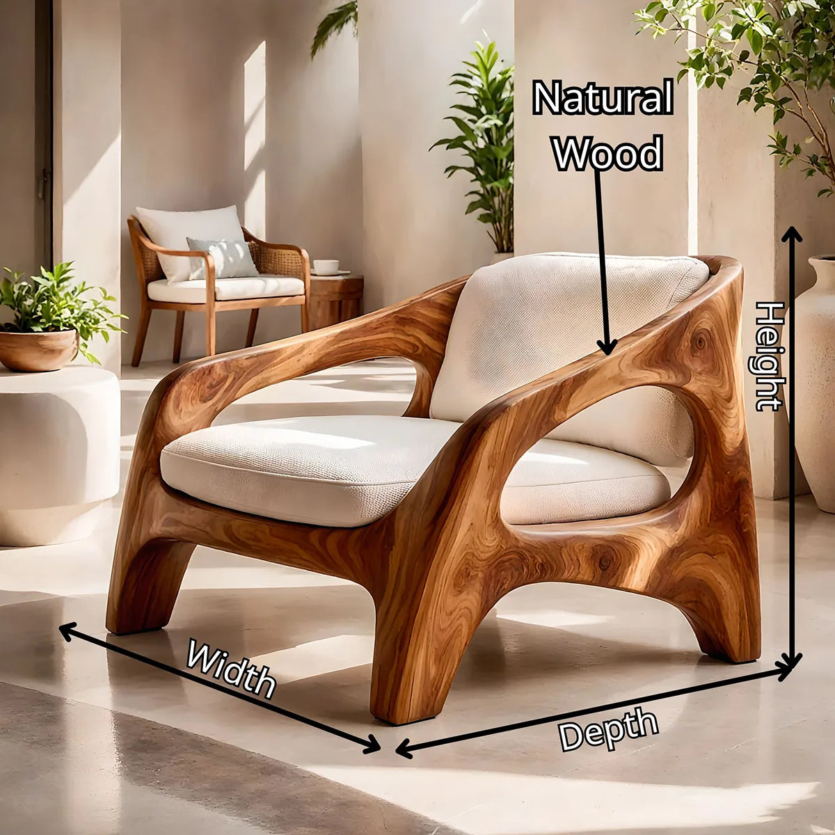 Solid Wood Lounge Chair | Organic Modern Sculptural Wooden Accent Chair TT006-8756