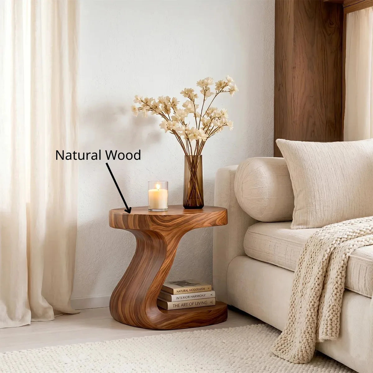 Handcrafted Sculptural Solid Wood Nightstand for Modern Bedrooms