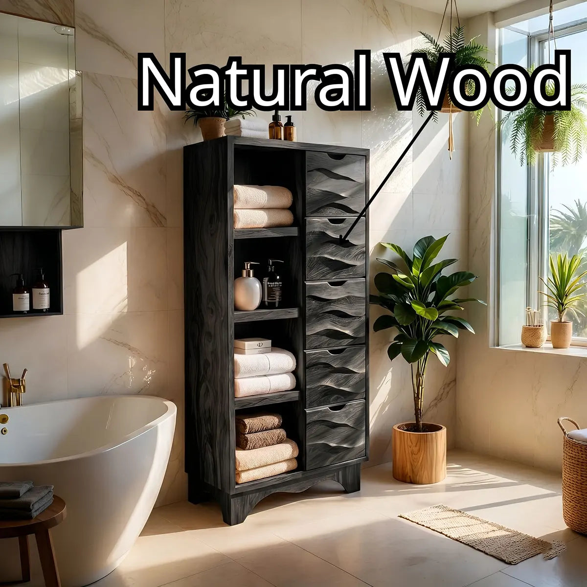 Solid Wood Bathroom Storage Cabinet with Drawers