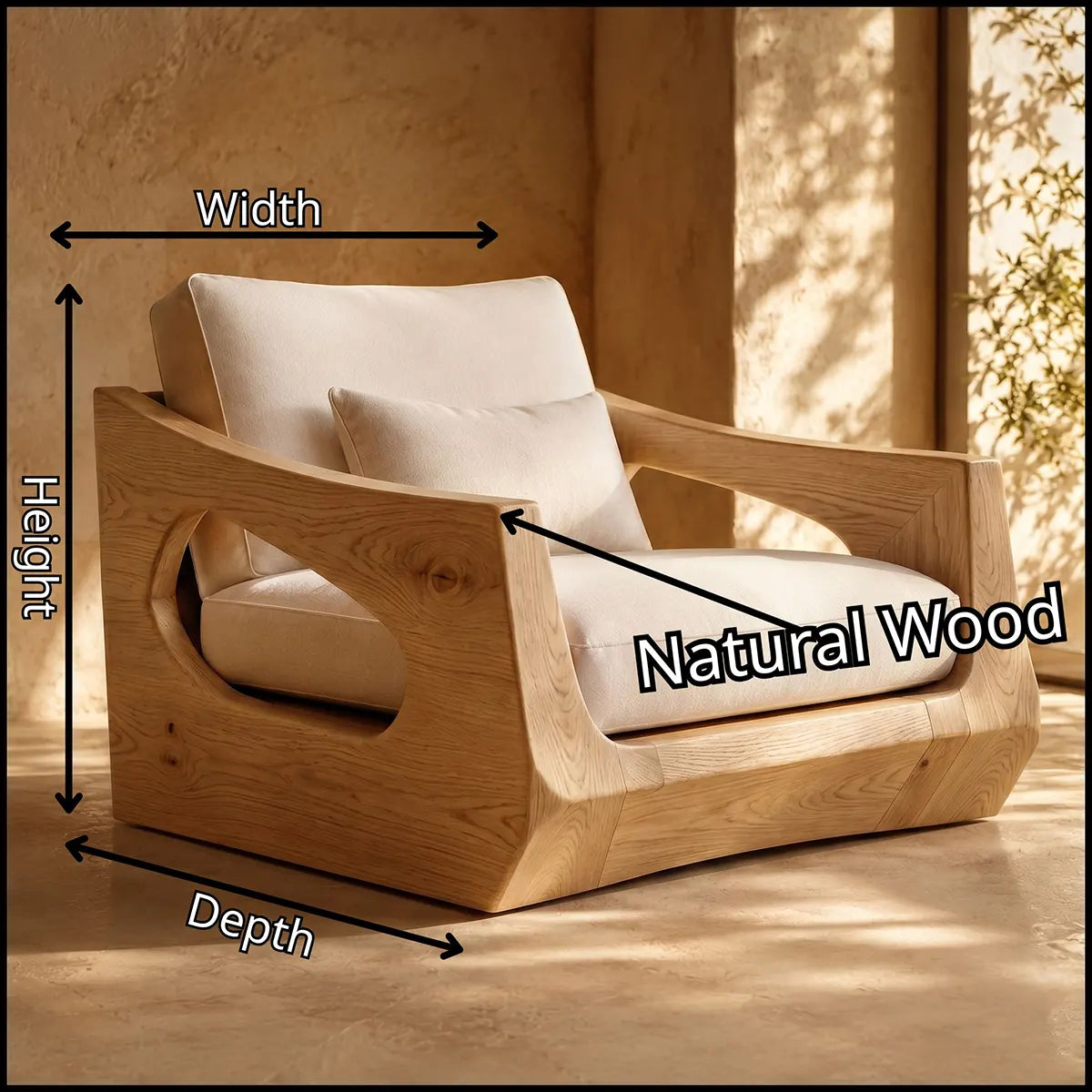 Organic Modern Solid Wood Lounge Chair, Sculptural Wooden Accent Chair for Living Room TT006-4943