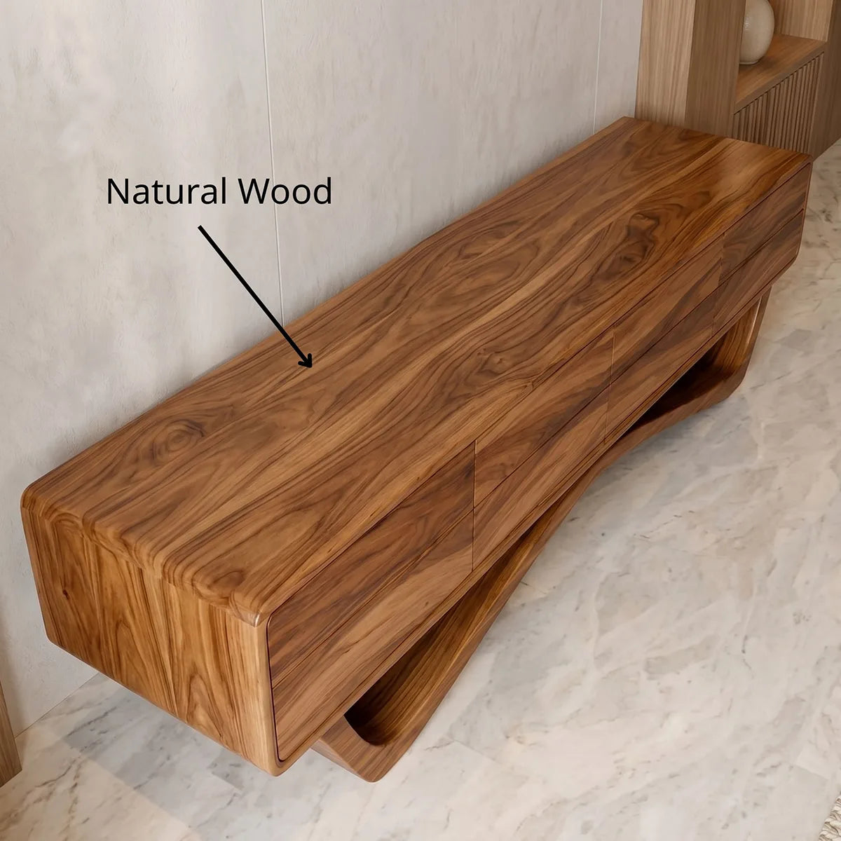 Modern Solid Wood TV Stand with Sculptural Sweeping Base