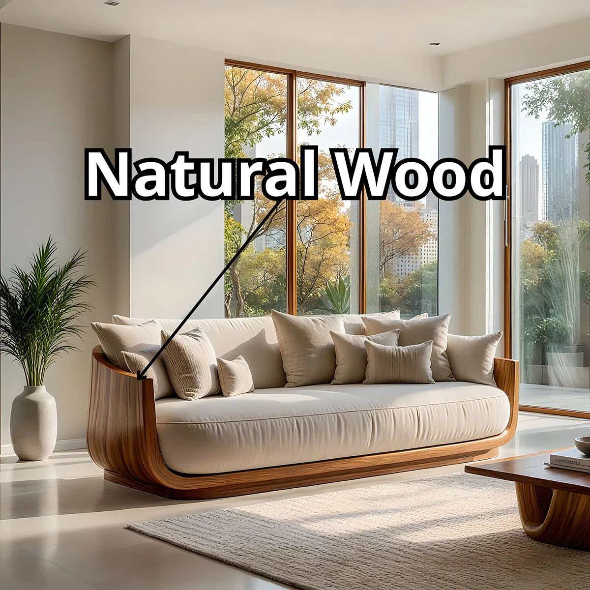 Luxury Organic Modern Solid Wood Curved Sofa with Deep Cushioned Seating
