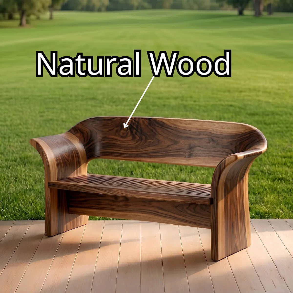 Curved Solid Wood Outdoor Bench with Sculptural Backrest