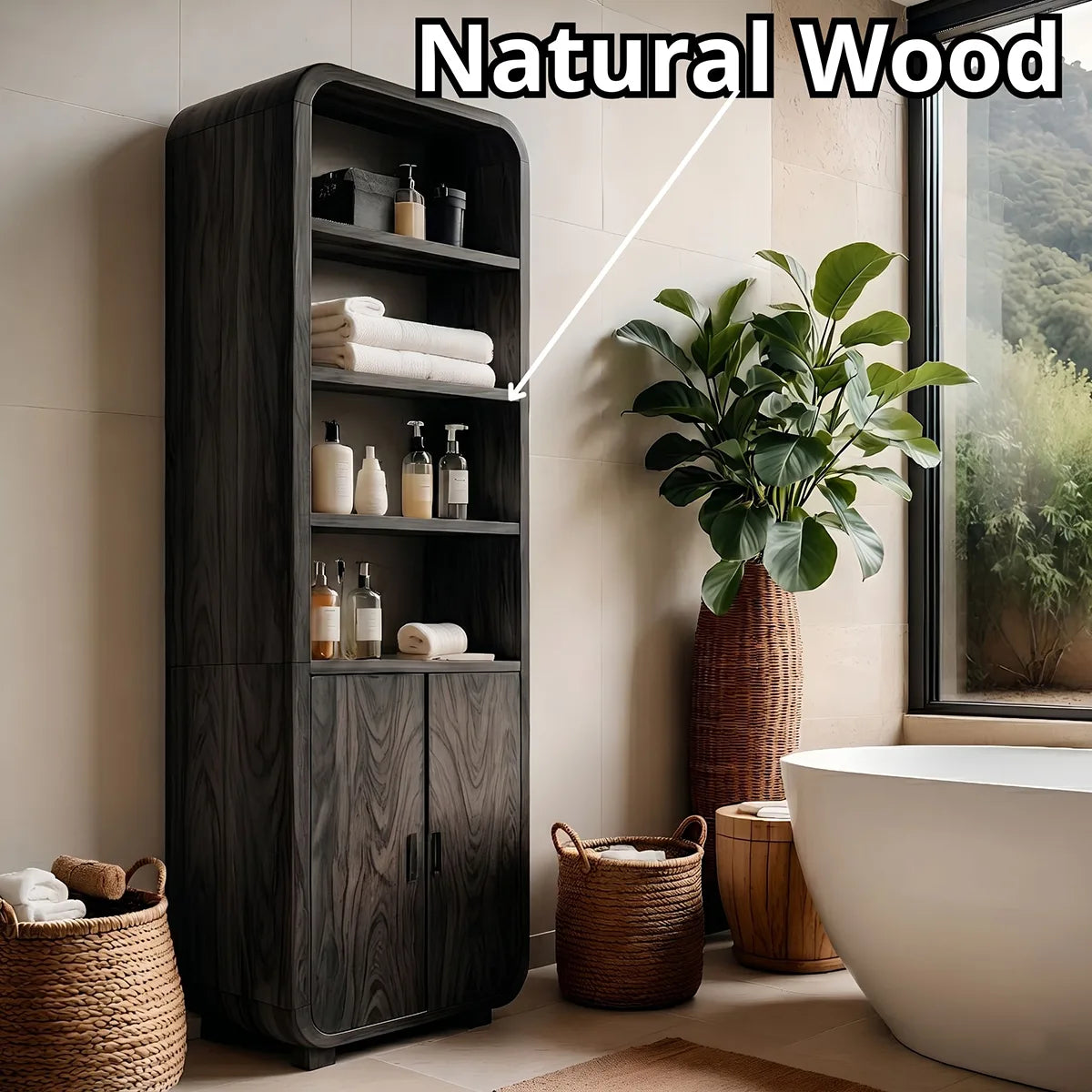 Handcrafted Solid Wood Bathroom Storage Cabinet