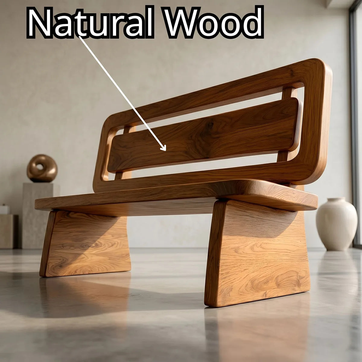 Handcrafted Solid Wood Outdoor Bench Modern Geometric Backrest Garden Bench