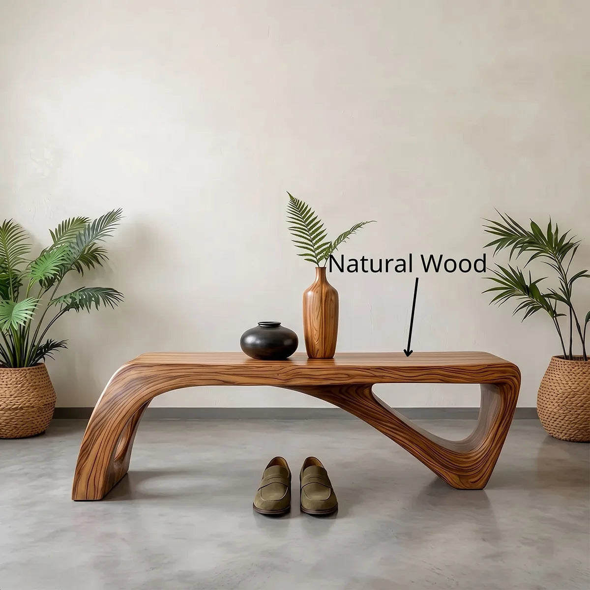 Sculptural Solid Wood Entryway Bench for Organic Modern and Contemporary Interiors