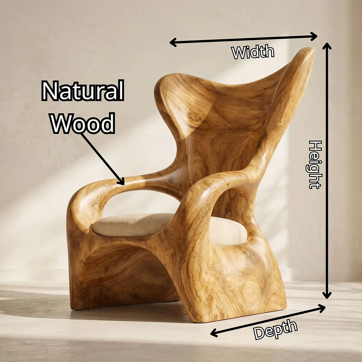 Organic High Back Solid Wood Lounge Chair | Sculptural Handcrafted Wooden Accent Chair TT006-3675
