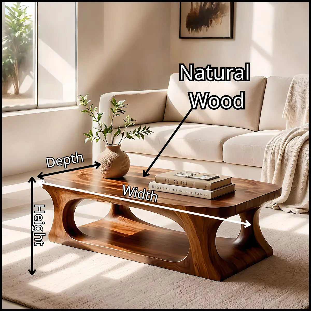 Modern Coffee Table with Shelf | Organic Sculptural Cocktail Table for Contemporary Living Room TT006-5621