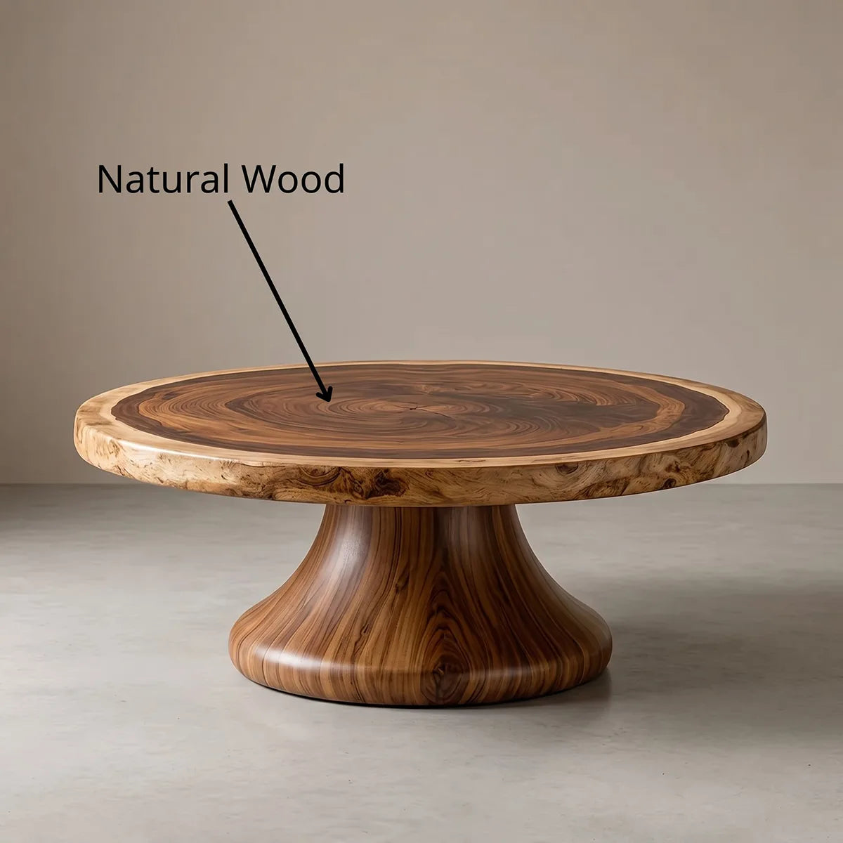Round Solid Wood Coffee Table – Rustic Modern Pedestal Design TH003-9563