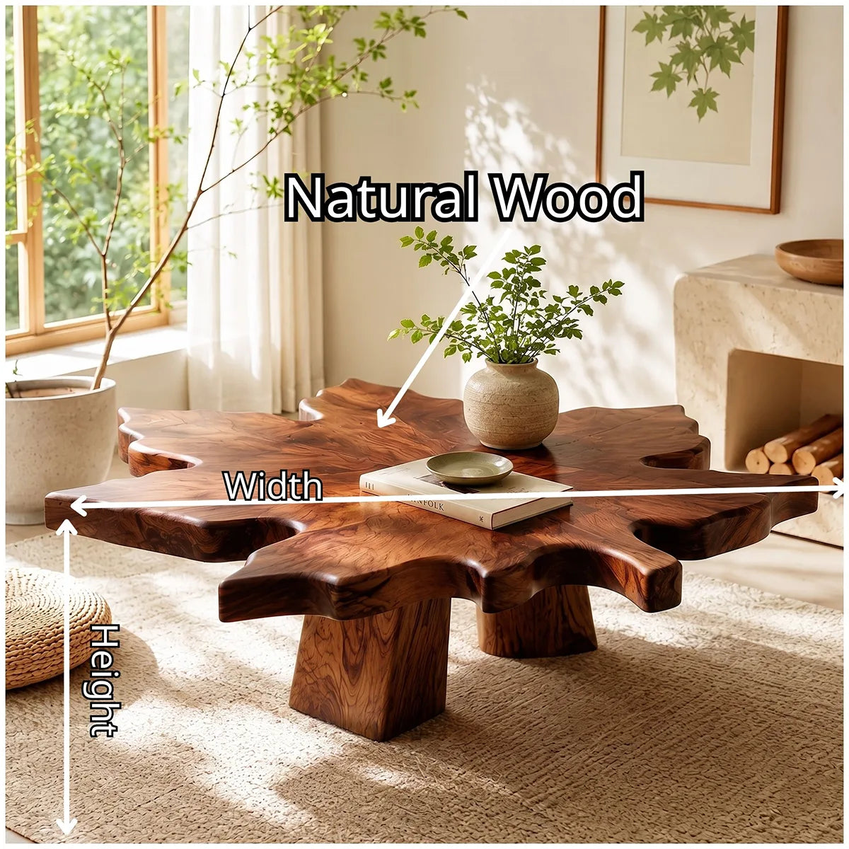 Live Edge Solid Wood Coffee Table | Tree Slice Hardwood Coffee Table for Living Room TT006-3198