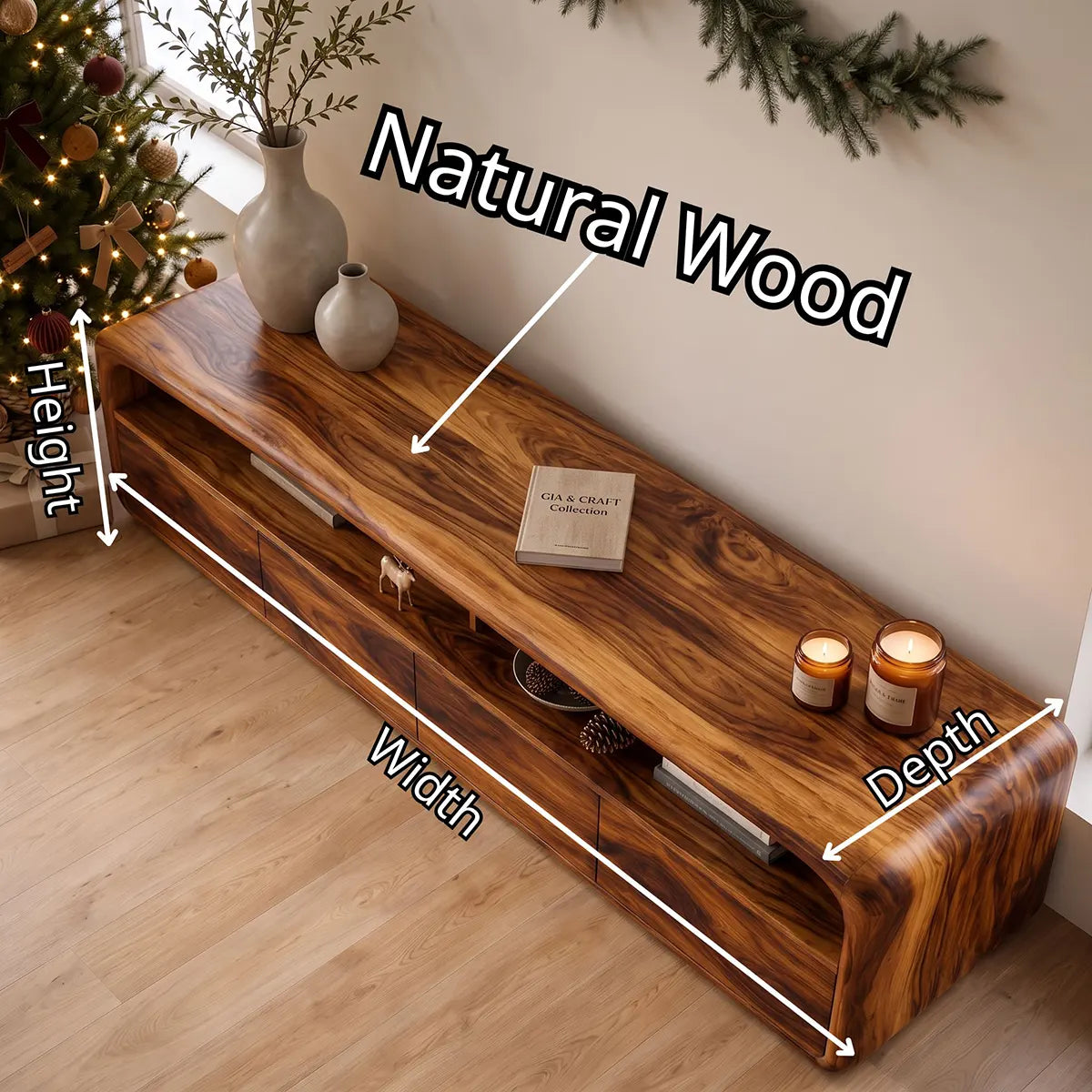 Modern Curved TV Stand with 4 Enclosed Storage Compartments & Open Shelves TT006-5AFF2JH