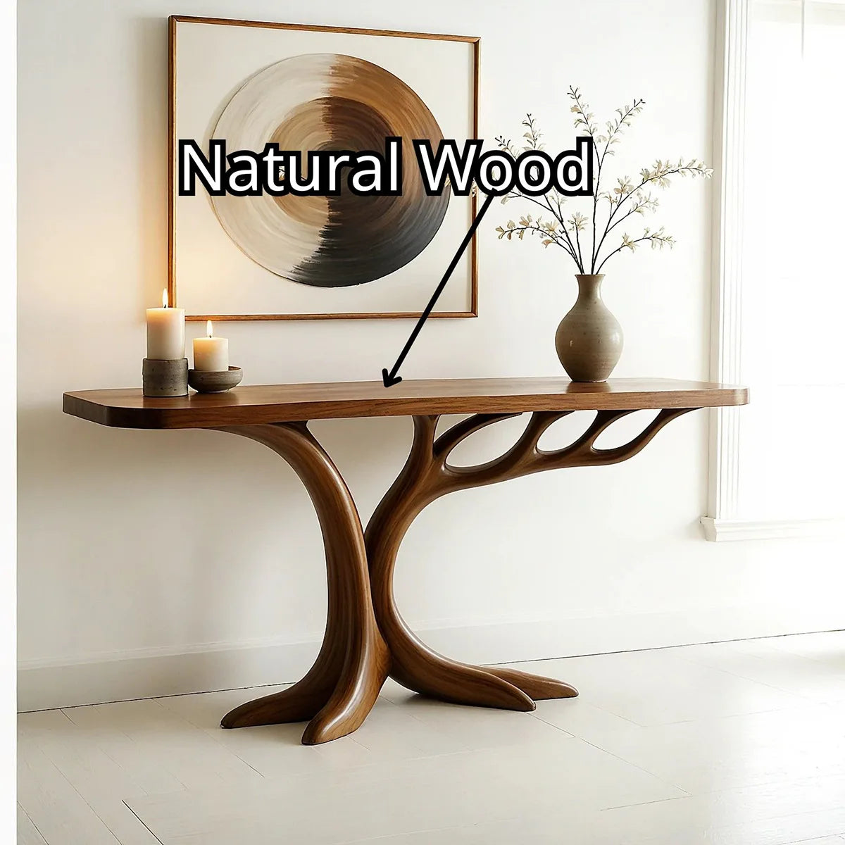 Sculptural Solid Wood Console Table for Entryway & Hallway