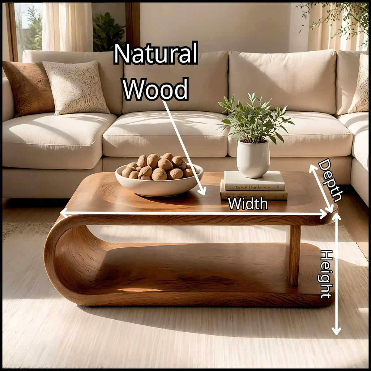 Modern Waterfall Coffee Table | Sculptural Open Shelf Center Table for Contemporary Living Room TT006-7074