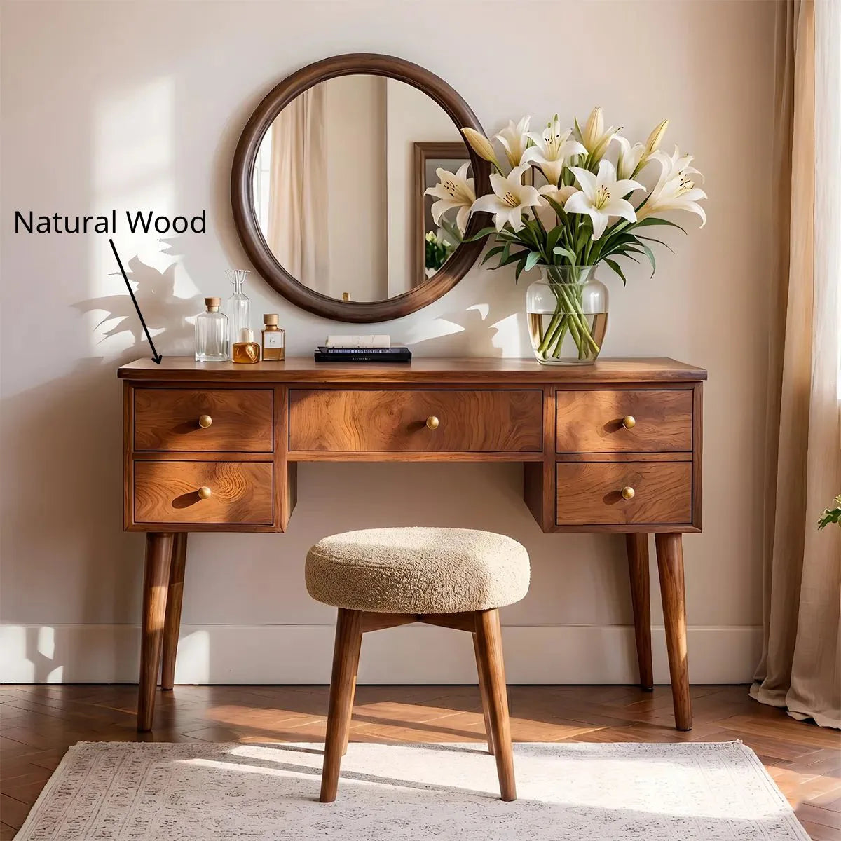Mid Century Solid Wood Makeup Vanity Desk