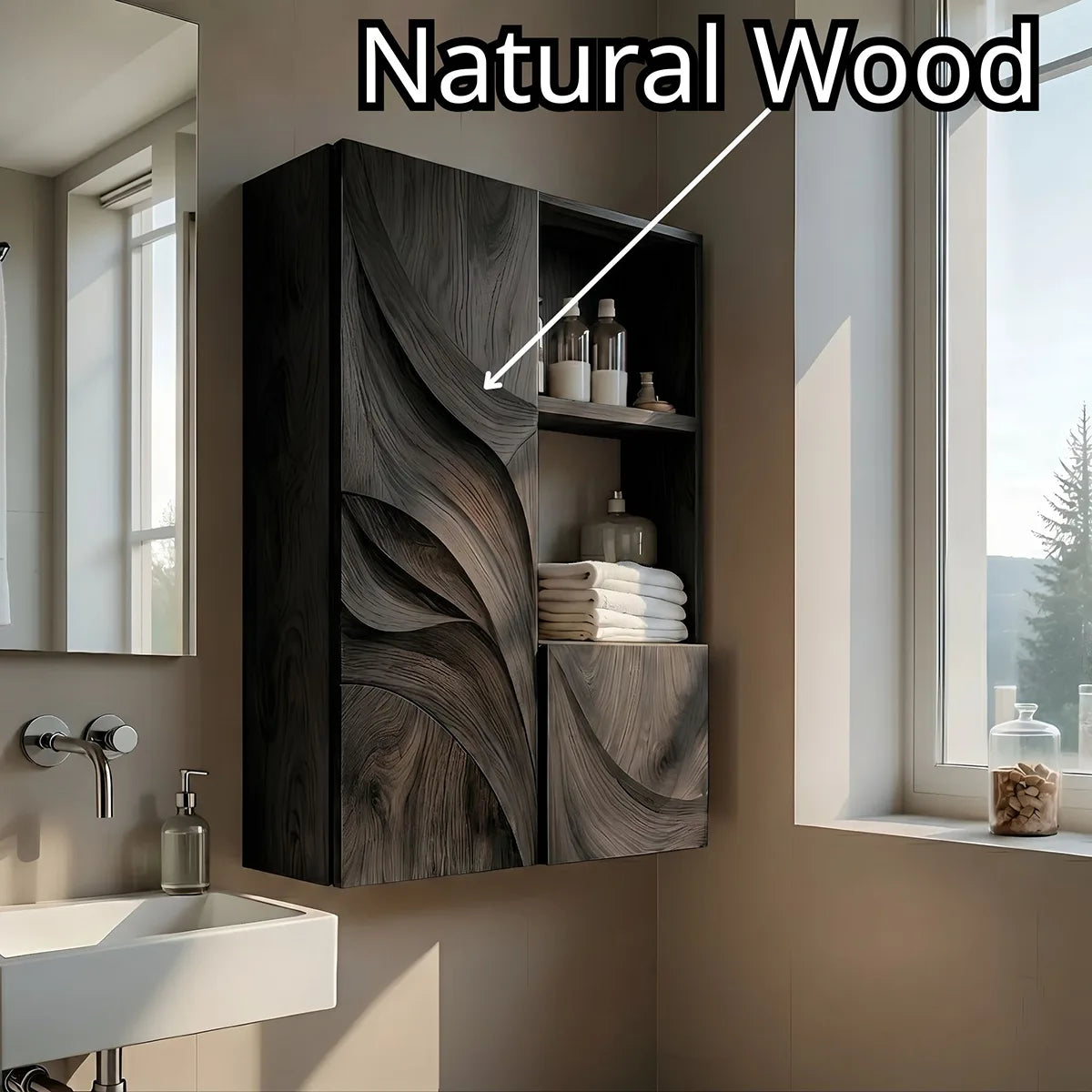 Handcrafted Solid Wood Bathroom Wall Cabinet with Open Shelves