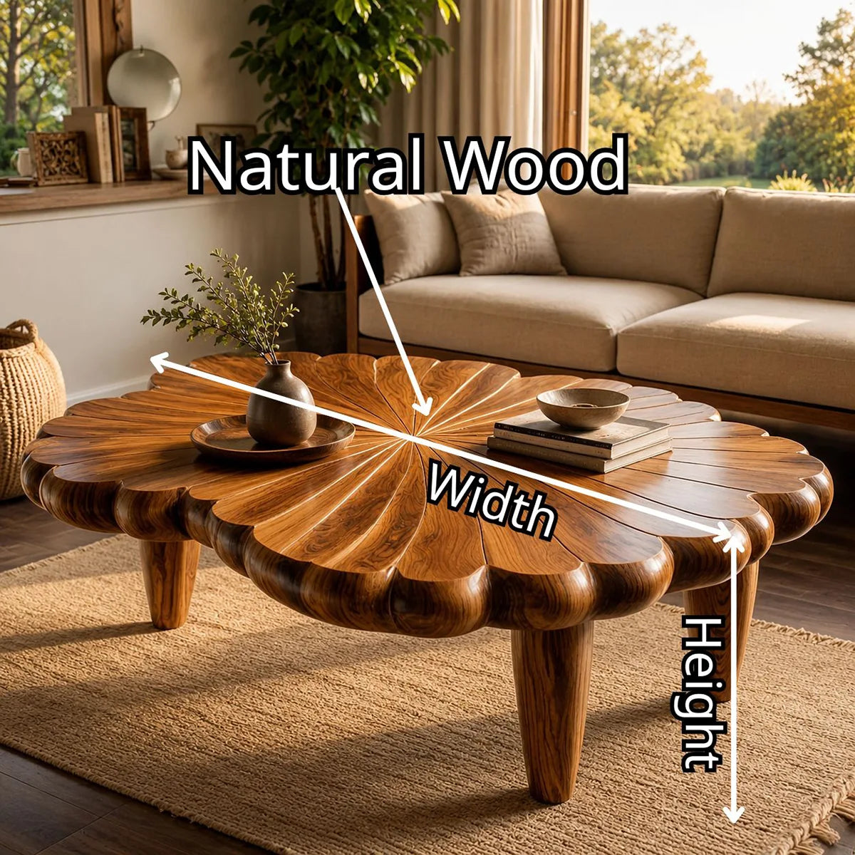 Handcrafted Solid Wood Flower Coffee Table with Carved Petal Top TT006-4707