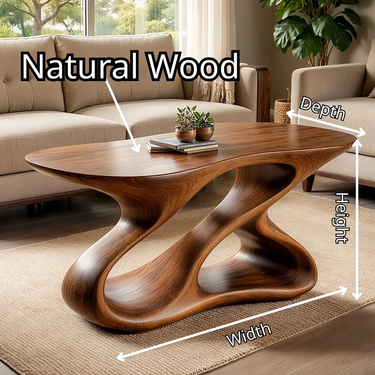 Sculptural Solid Wood Coffee Table with Organic Loop Base TT006-5526