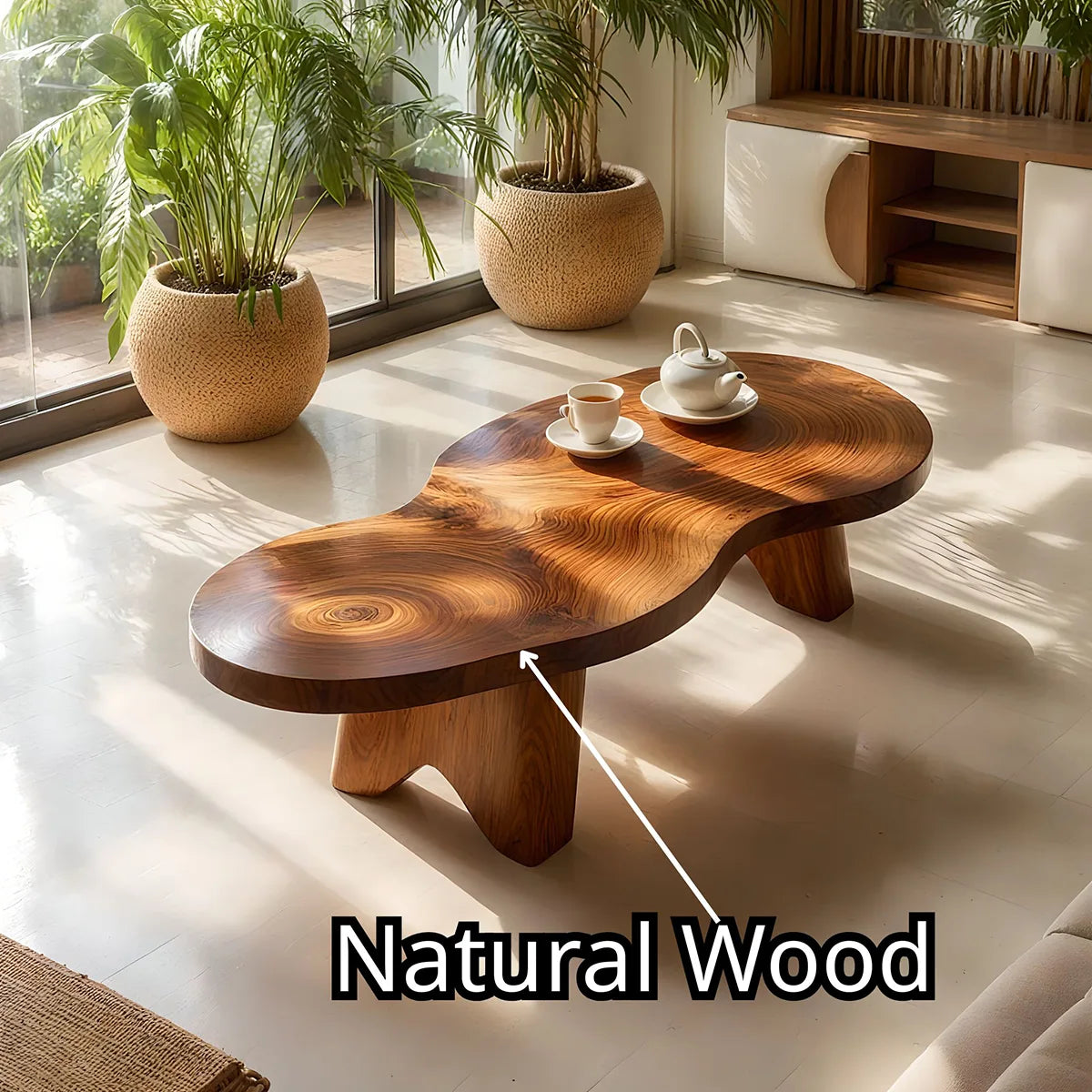 Organic Freeform Solid Wood Coffee Table with Sculptural Legs