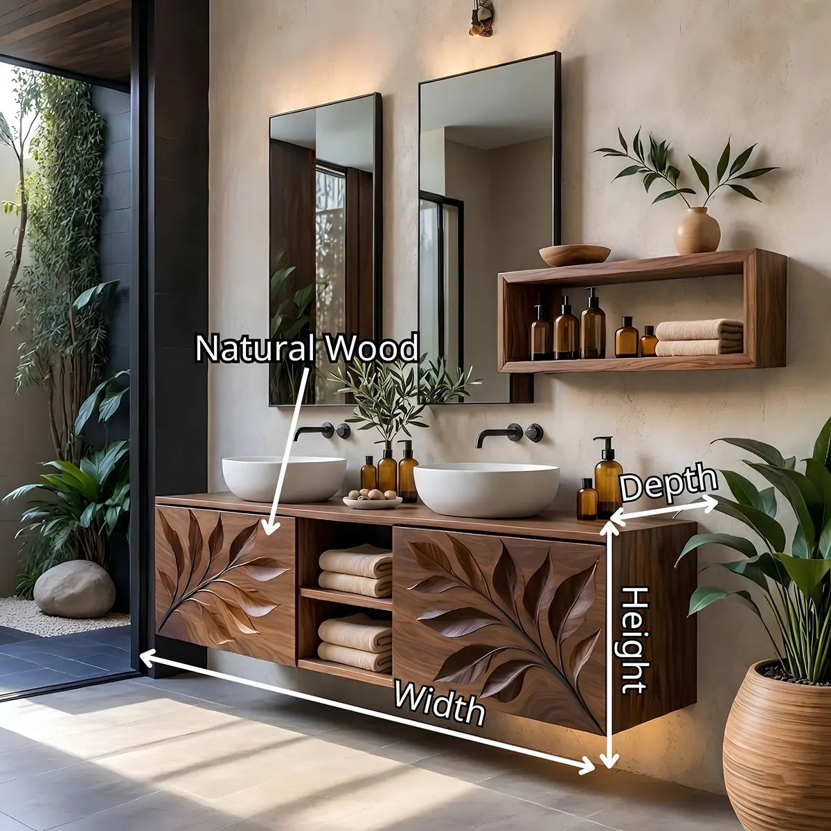 Leaf Carved Floating Double Sink Bathroom Vanity TT006-8363