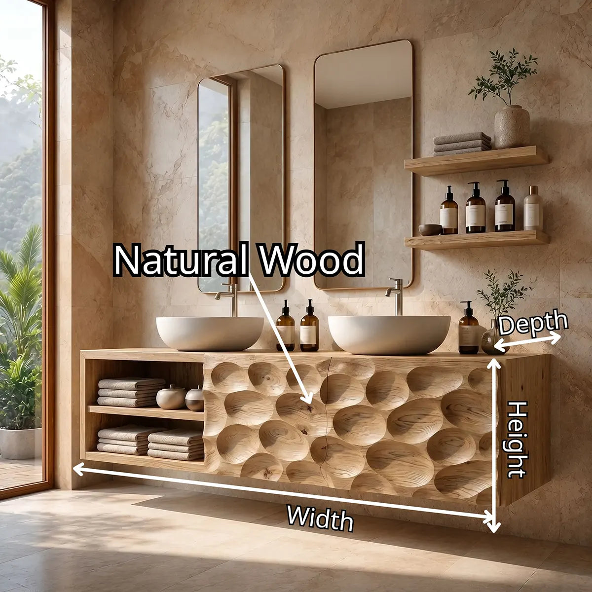 Pebble Carved Floating Double Sink Bathroom Vanity TT006-9978