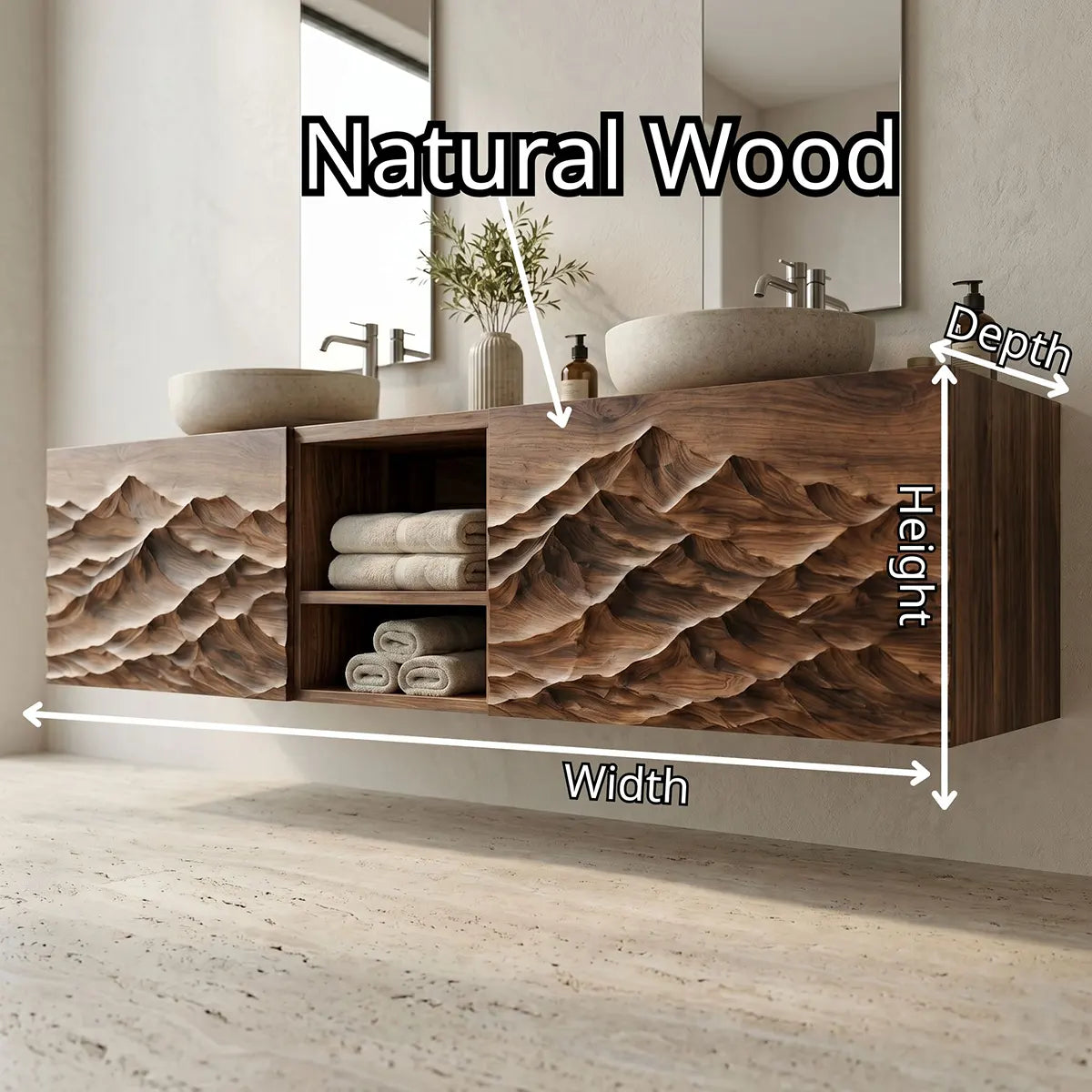 Mountain Landscape Floating Double Sink Bathroom Vanity TT006-8076