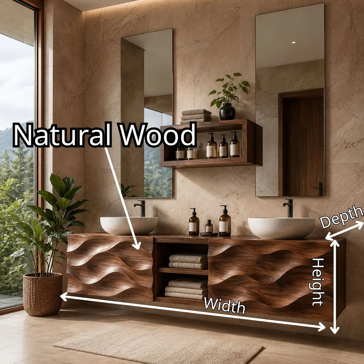 Sculpted Wave Double Sink Floating Bathroom Vanity TT006-9643