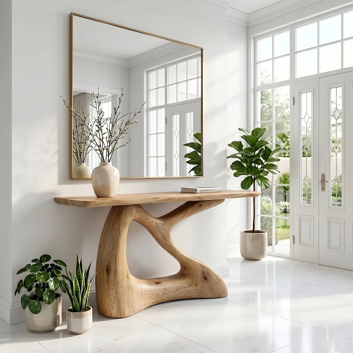 Sculptural Wood Console Table | Modern Entryway Table