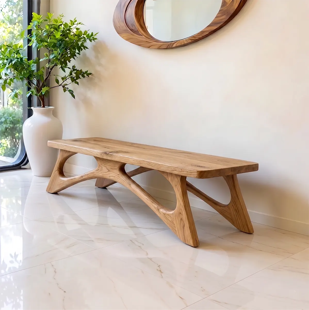 Organic Sculptural Solid Wood Bench