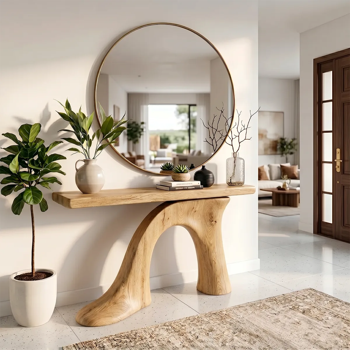 Sculptural Wood Console Table | Modern Entryway Table