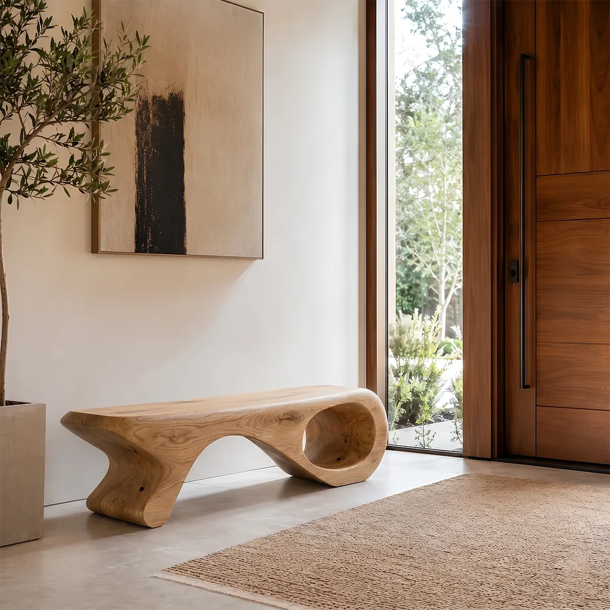 Sculptural Organic Solid Wood Bench