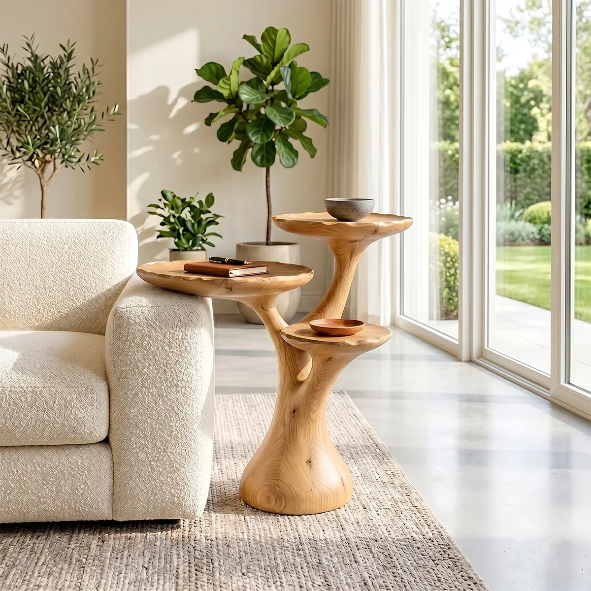 Three-Tier Solid Wood Side Table | Organic Sculptural Design TH003-9894
