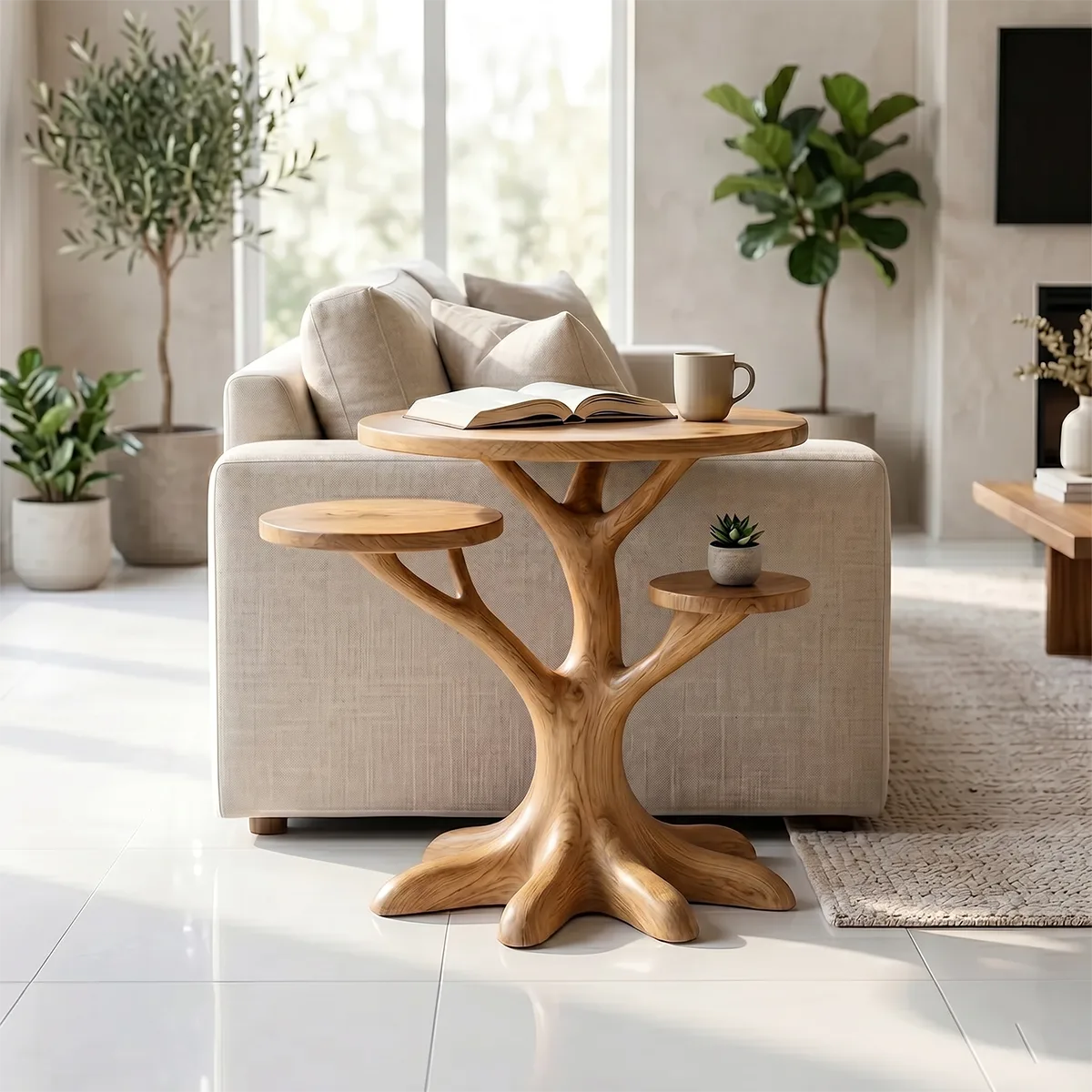 Handcrafted Solid Wood Tree End Table – Sculptural Organic Side Table for Living Room TH003-2029