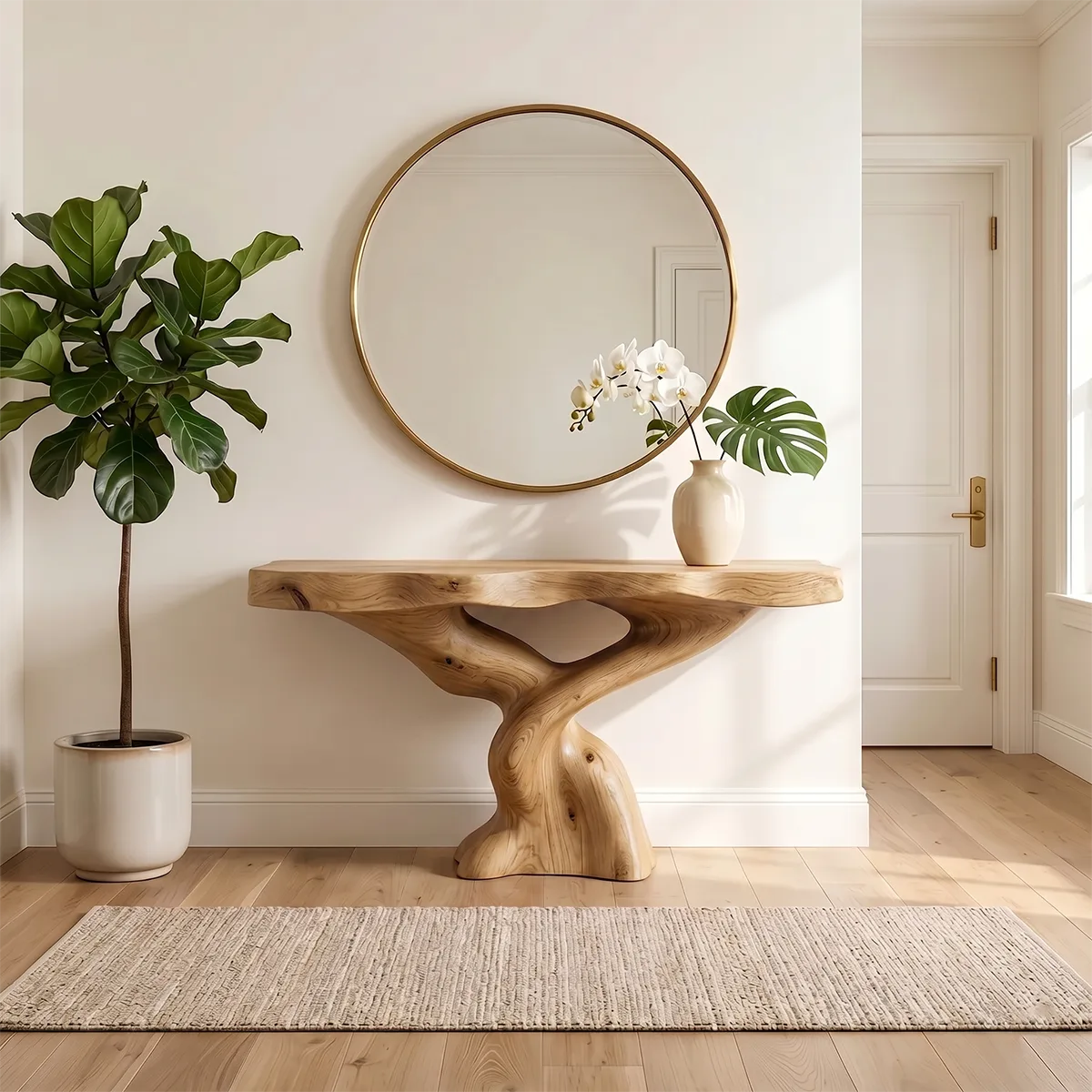 Handcrafted Solid Wood Console Table – Artistic Entryway Table